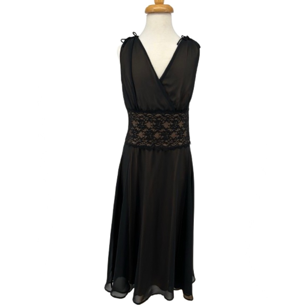 NEW VTG Y2K Connected Apparel Black and Tan Sheer Overlay Lace Waist Dress